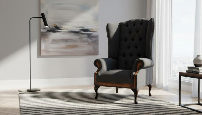Fauteuil Chesterfield gris Salon Classique Tissu Fauteuil aile Meubles