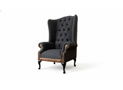 Fauteuil Chesterfield gris Salon Classique Tissu Fauteuil aile Meubles