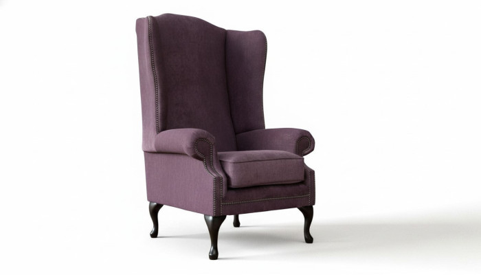 Fauteuil Chesterfield en tissu lounge club rembourré de luxe, de couleur violet, à ailes.