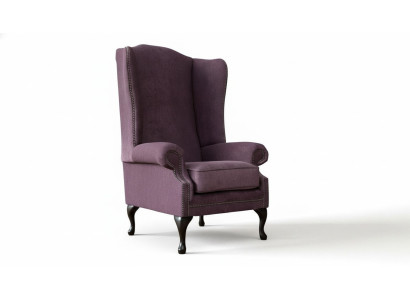 Fauteuil Chesterfield en tissu lounge club rembourré de luxe, de couleur violet, à ailes.
