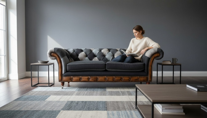 Design Fauteuil Canapé 3 places Luxe Classique Textile Chesterfield