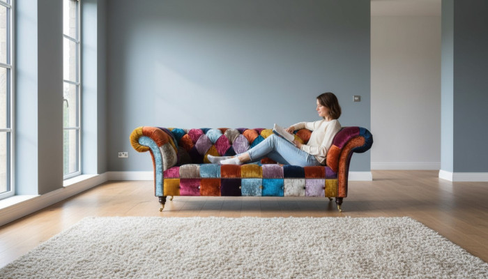 Canapé Chesterfield en tissu Canapé Rembourrage Canapé en tissu de luxe 3 places Design