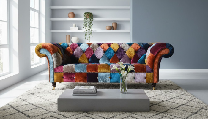 Canapé Chesterfield en tissu Canapé Rembourrage Canapé en tissu de luxe 3 places Design
