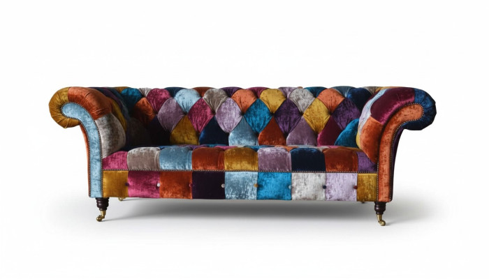 Canapé Chesterfield en tissu Canapé Rembourrage Canapé en tissu de luxe 3 places Design