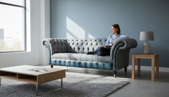 Canapé Chesterfield Tissu Designer Canapés Canapé Suite Trois Places Gris