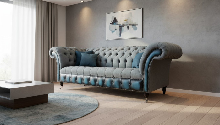 Canapé Chesterfield Tissu Designer Canapés Canapé Suite Trois Places Gris