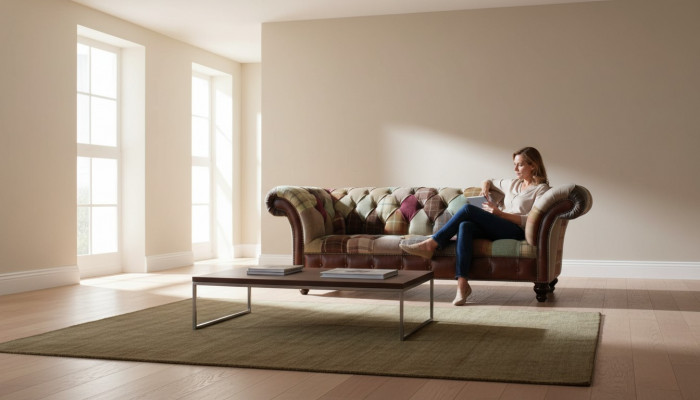 Canapé design coloré de style Chesterfield avec trois places