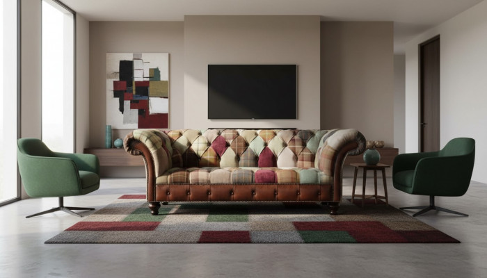 Canapé design coloré de style Chesterfield avec trois places