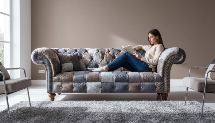 Trois places Coussin de siège de canapé Chesterfield Tissu Canapé Moderne Nouveau Meubles