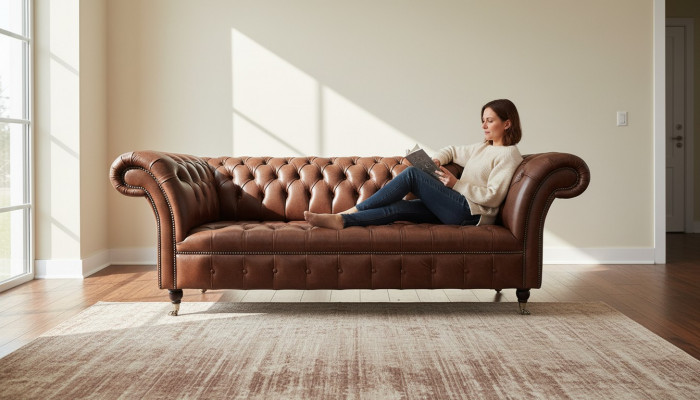 Canapé Chesterfield Trois Places Vintage Canapés grand xxl Marron Textile Cuir