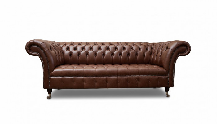 Canapé Chesterfield Trois Places Vintage Canapés grand xxl Marron Textile Cuir