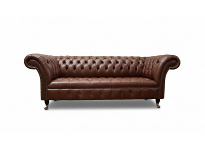 Canapé Chesterfield Trois Places Vintage Canapés grand xxl Marron Textile Cuir