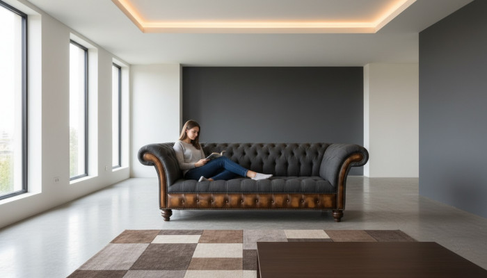 Conception canapé noir 3 places Chesterfield Tissu Canapé Rembourrage neuf