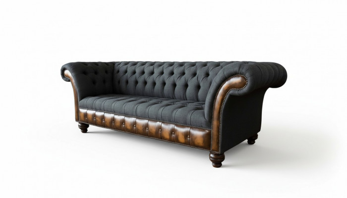 Conception canapé noir 3 places Chesterfield Tissu Canapé Rembourrage neuf