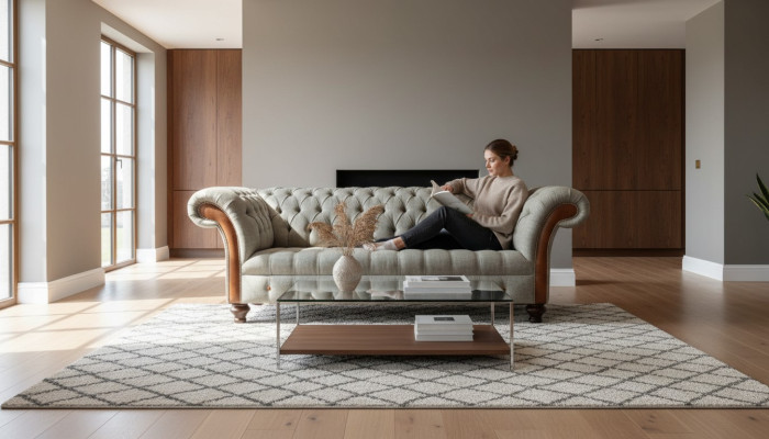 Canapé Chesterfield Tissu de Revêtement Canapé de Luxe Canapé Classique 3 Places