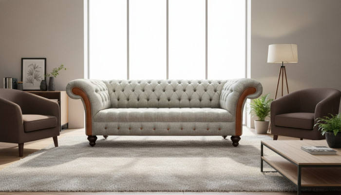 Canapé Chesterfield Tissu de Revêtement Canapé de Luxe Canapé Classique 3 Places