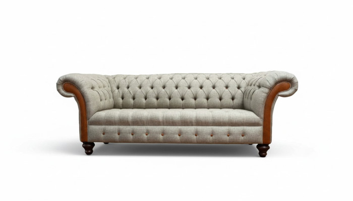 Canapé Chesterfield Tissu de Revêtement Canapé de Luxe Canapé Classique 3 Places