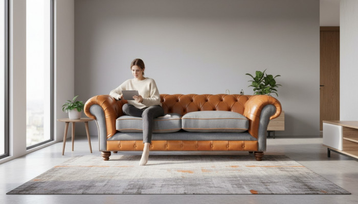 Luxueux canapé en faux cuir de design Chesterfield 3 places avec trois sièges