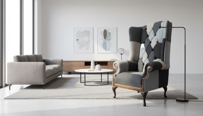 Chesterfield Fauteuil à aile Fauteuil d'appoint 1 place Canapé Tissu d'ameublement nouveau