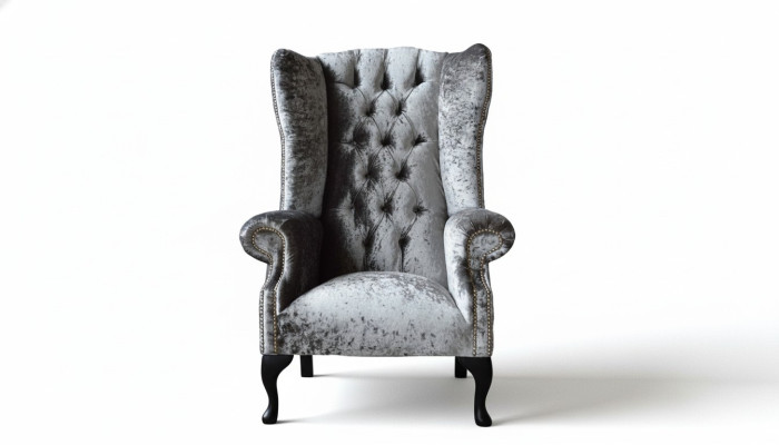 Fauteuil à ailes Chesterfield en tissu gris nouveau