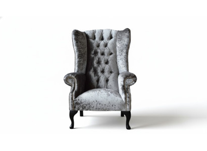 Fauteuil à ailes Chesterfield en tissu gris nouveau