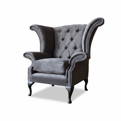 Fauteuil Chesterfield à ailettes en tissu polyester gris pour salon