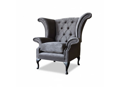 Fauteuil Chesterfield à ailettes en tissu polyester gris pour salon