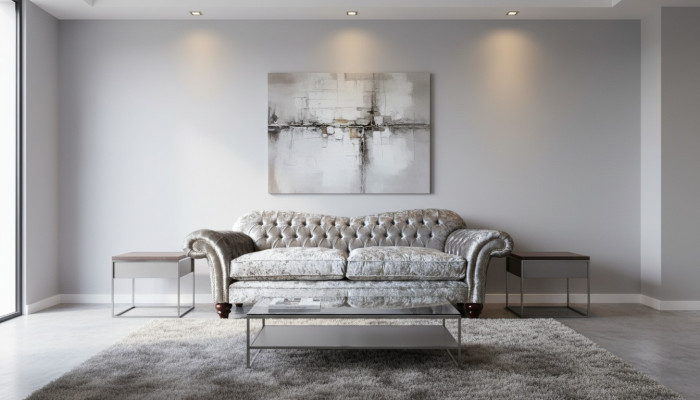 Luxueux canapé Chesterfield classique avec trois places en gris