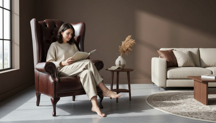 Fauteuil 1 place Marron Salon Cuir Design Chesterfield Fauteuil aile