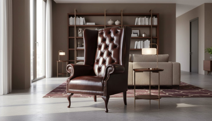 Fauteuil 1 place Marron Salon Cuir Design Chesterfield Fauteuil aile