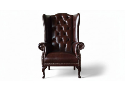 Fauteuil 1 place Marron Salon Cuir Design Chesterfield Fauteuil aile