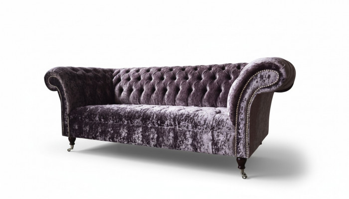 Canapé Chesterfield en tissu de velours de design de meuble de sofa 3 places violet