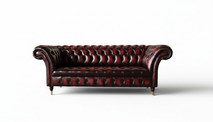Canapé 3 places en cuir Chesterfield brun, canapé designer, sellerie de luxe, neuf.