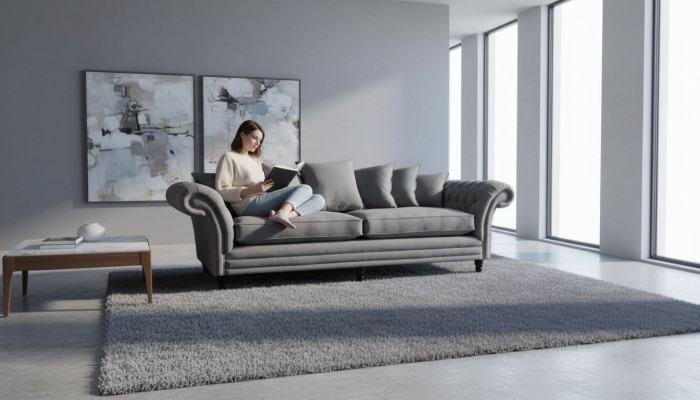 Canapé Chesterfield Rembourrage Sofas Canapé Classique 4 Places Canapés Gris