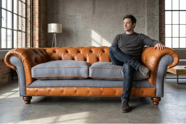 Canapé en cuir de luxe Chesterfield Canapé Canapés Rembourrage 3 places Design neuf