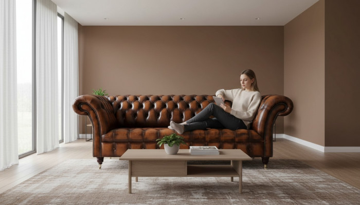 Chesterfield Canapé 3 places Canapé en cuir Canapé Rembourré Siège Canapé Marron Nouveau