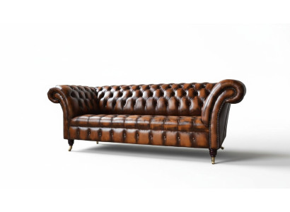 Chesterfield Canapé 3 places Canapé en cuir Canapé Rembourré Siège Canapé Marron Nouveau