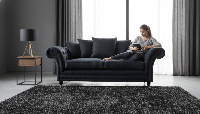 Canapé en tissu textile Canapé 3 places Siège de designer Rembourrage noir xxl grand