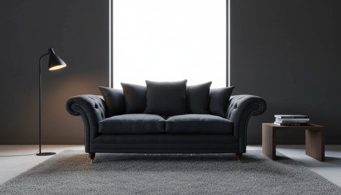 Canapé en tissu textile Canapé 3 places Siège de designer Rembourrage noir xxl grand