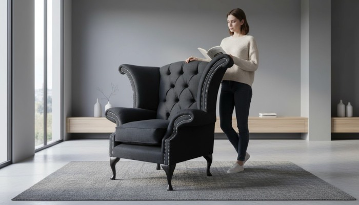 Tissu Chesterfield Canapé en tissu Conception Canapé Fauteuil 1 Place Fauteuil à oreilles