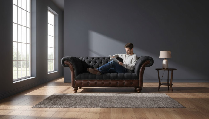 Canapé 2 places Canapé Rembourrage Tissu Sofa Chesterfield Gris neuf
