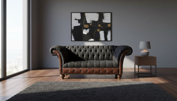 Canapé 2 places Canapé Rembourrage Tissu Sofa Chesterfield Gris neuf