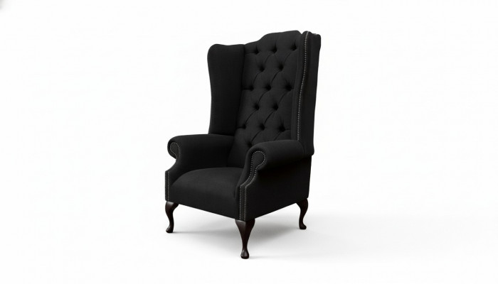 Fauteuil à ailes Siège Noir Design Tissu Chesterfield Nouveau