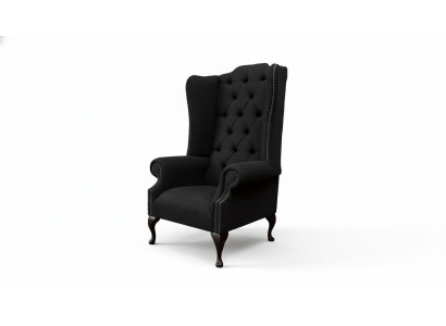 Fauteuil à ailes Siège Noir Design Tissu Chesterfield Nouveau