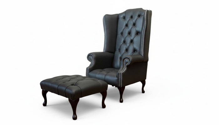 Fauteuil avec tabouret Fauteuil rembourré designer Chesterfield aile neuve