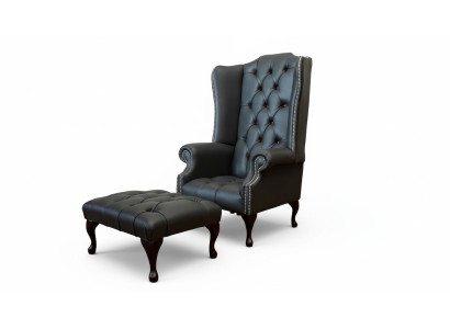 Fauteuil avec tabouret Fauteuil rembourré designer Chesterfield aile neuve