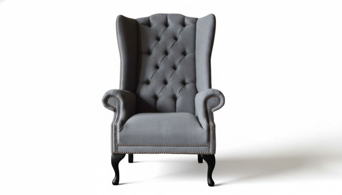 Fauteuil Wing Chesterfield Canapé Canapé Tissu Gris 1 Place Accoudoir Textile