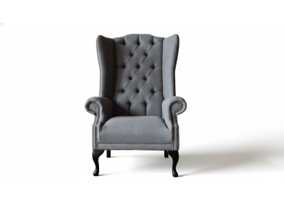Fauteuil Wing Chesterfield Canapé Canapé Tissu Gris 1 Place Accoudoir Textile
