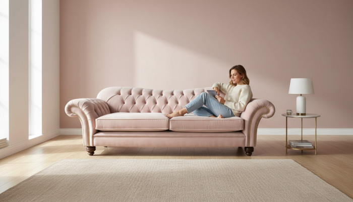 Canapé 3 places Chesterfield Canapé Siège Tissu Canapé Rose Rembourrage
