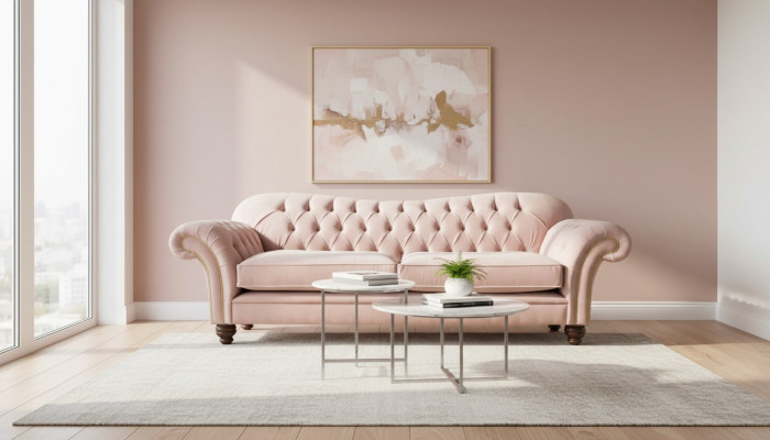 Canapé 3 places Chesterfield Canapé Siège Tissu Canapé Rose Rembourrage